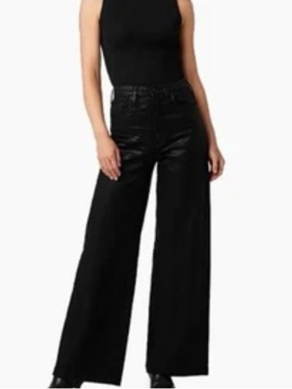 NEW Hudson James Coated High-Rise Wide Leg Jeans Size 34 Black Beauty Stretch